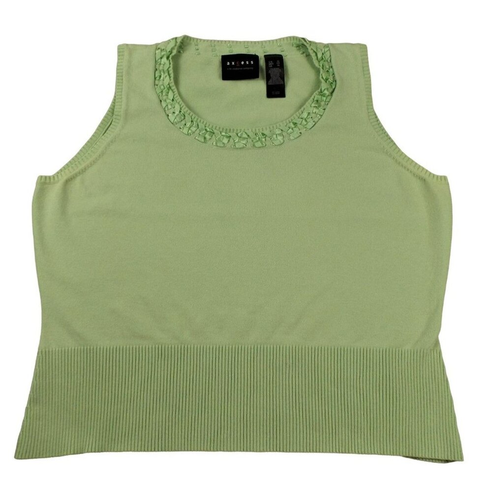 Womens Green Sleeveless Sweater Knit Top With Ribbon Neckline size XL  JH1114